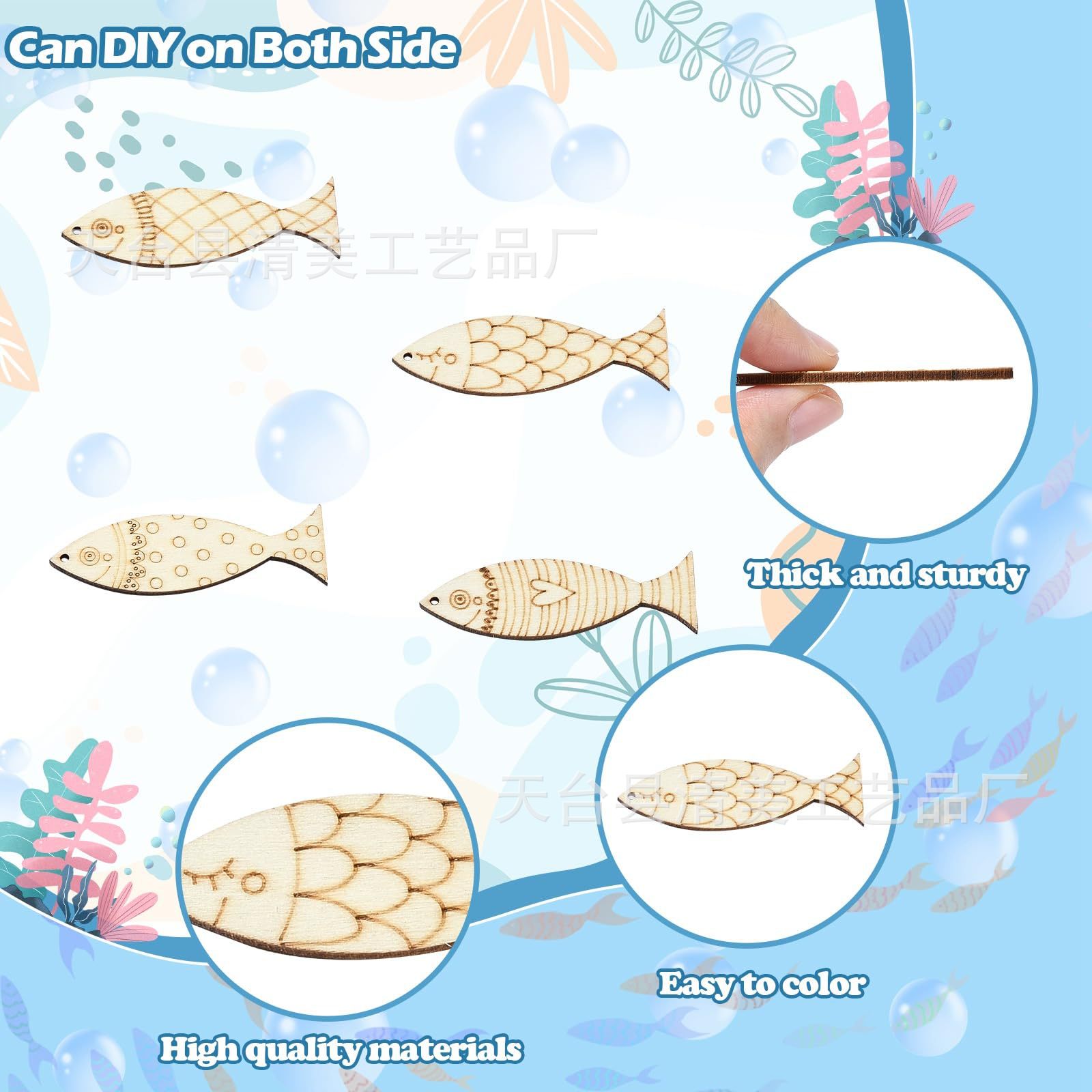 Forma de pez Forma de madera Decoración de madera en forma de pez sin terminar Pintura creativa hecha a mano Pieza de madera decorativa de estilo náutico