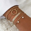 Retro metal bracelet with tassels, set, accessory, boho style