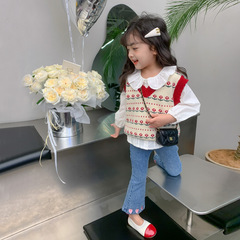 寶寶馬甲女童針織背心春秋外穿兒童毛衣開衫馬夾線衣幼童花朵坎肩