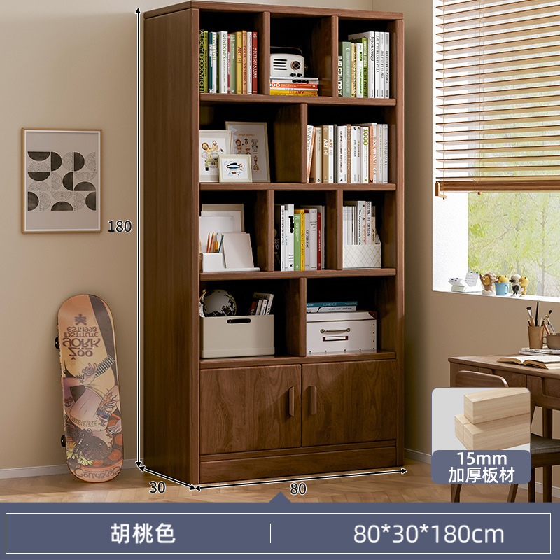 Estantería de madera maciza estantería piso simple gabinete pared sala de estar multi-capa de almacenamiento de los estudiantes estantería casa