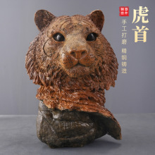 虎首兽首黄铜彩绘摆件工艺品家居玄关办公桌铜装饰品开业送礼摆饰