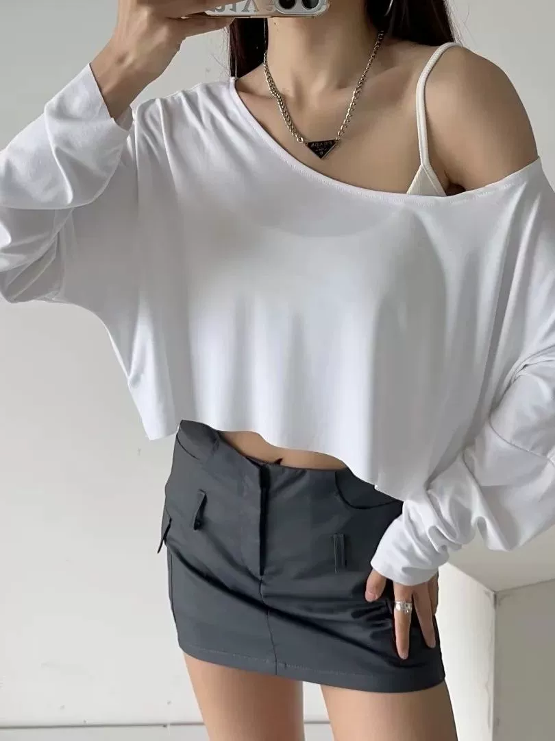 Короткие базовые длинные рукава, европейский стиль, slim fit, свободный крой, квадратный вырез, облегающий