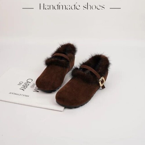 French-style evening wind cotton shoes for women, winter new lined warm fluffy shoes, outerwear Mary Jane shoes