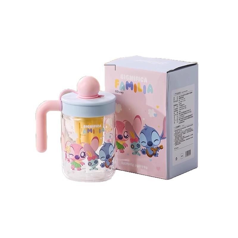 女の子用ステッチガラスカップ、大容量冷たいドリンクフルーツティーカップ、ステッチティーカップ、ストロー付き独立したティーワゴン|undefined