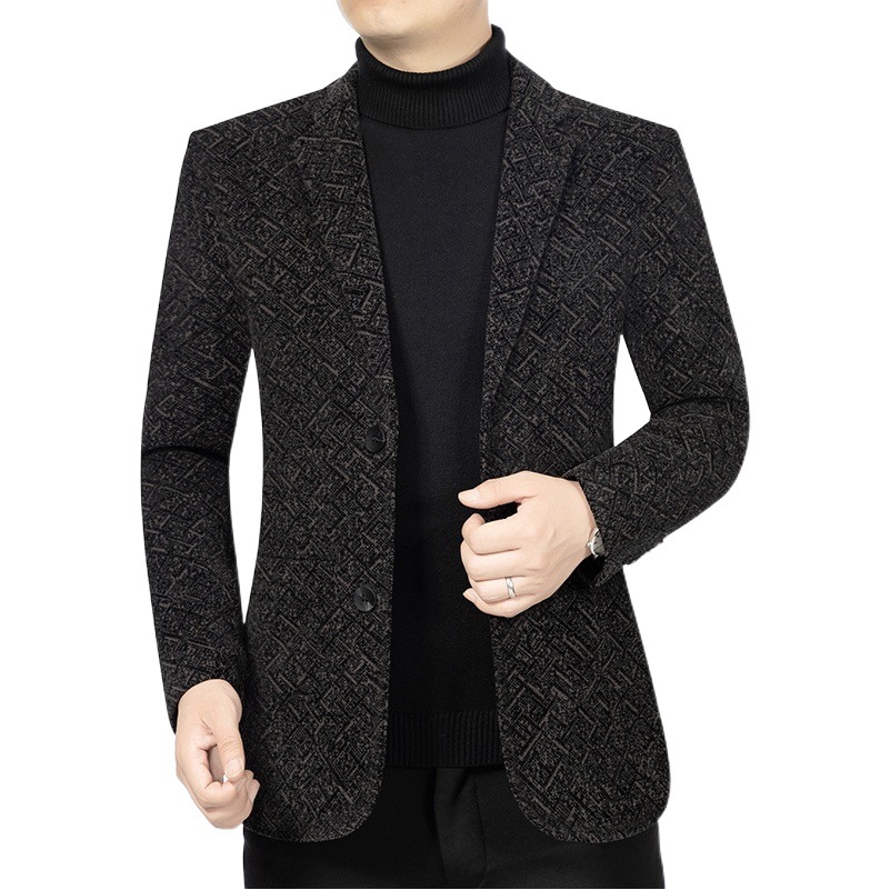 2023 Otoño e Invierno Nueva chaqueta de traje de hombre de mediana edad engrosada con forro polar papá traje casual de gama alta chaqueta de hombre