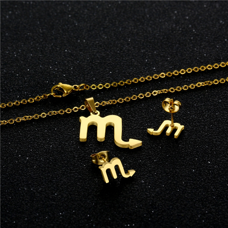 Scorpio twelve constellation pendant stainless steel necklace earrings set