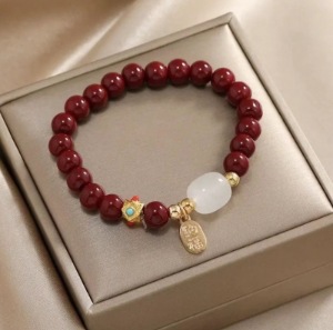 S053-8MM pulsera de cinabrio Nafu con cuentas blancas#tamaño 410