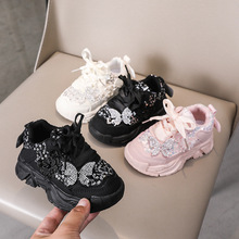女童蝴蝶结老爹鞋1-6岁3女宝宝软底防滑跑步鞋儿童百搭运动鞋外贸