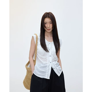EVERTRUE 亚麻小衫女2025夏季新款韩版修身无袖棉白色上衣71213
