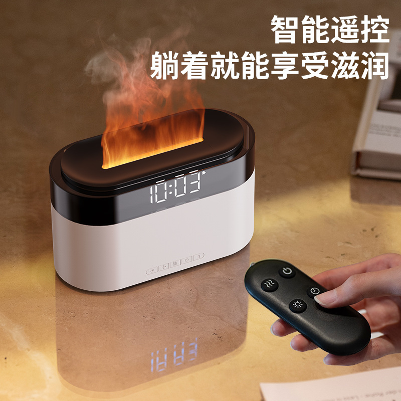 新しいカラフルな炎加湿器デスクトップ目覚まし時計フレグランスマシンスマートアロマディフューザー家庭用時計炎アロマディフューザー|undefined
