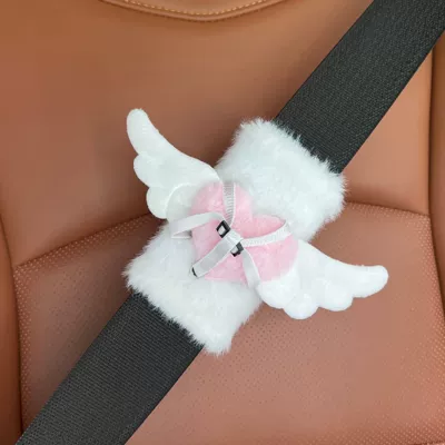 personalized creative protection cute | Seat belt shoulder pad - white-body-pink-heart-wings