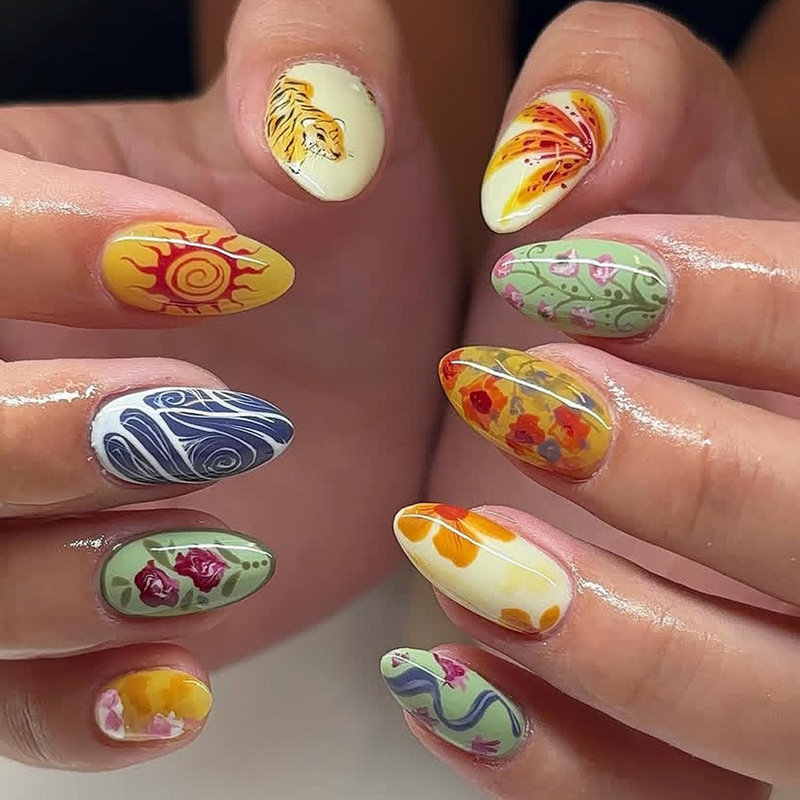 Ins Style Graffiti Art Wearable Nails Small Animals Sunflowers Nail Stickers 2026 New Model Reusable Ins Style Graffiti Art Wearable Nails Small Animals Sunflowers Nail Stickers 2026 New Model Reusable