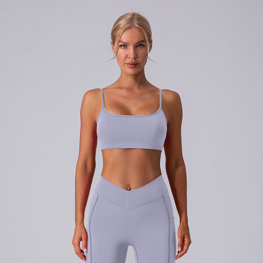 Sujetador deportivo europeo y americano para primavera y verano, con diseño en U, sensación de desnudo, sin espalda, con realce, a prueba de golpes, para correr, fitness, yoga, para mujer