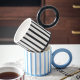 Ceramic Cup ins style mug modern minimalist wine red creative big handle vertical stripes personality niche with handle