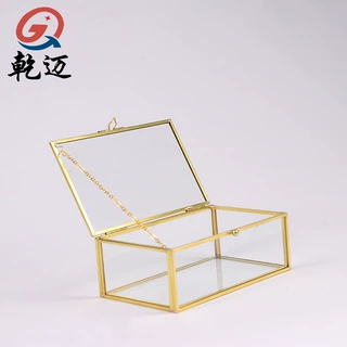 北欧简约风格香水护肤品透明玻璃收纳盒翻盖防尘化妆品大号整理盒