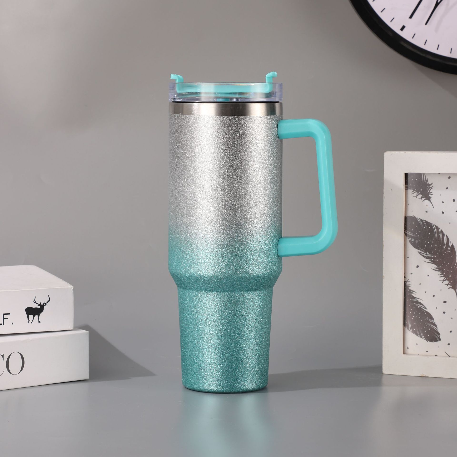 Nuevo acero inoxidable transfronterizo 304 40OZ taza de automóvil gradiente pintura de diamante de alto valor facial taza de hielo al aire libre seguro portátil