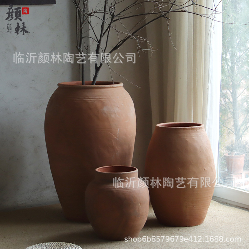 Jiaxiang Feng red set de tres piezas gran vasija de cerámica gran vasija de cerámica paisaje vasija de cerámica decoración residencial cerámica hecha a mano