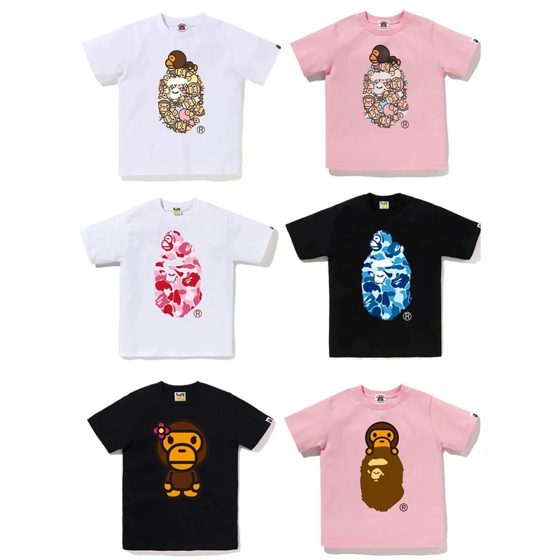 Japanese Trendy Brand Bape Short-Sleeve T-Shirt Summer Heavyweight 240g Ape Head Camouflage Monkey Shark Cross-Border Wholesale