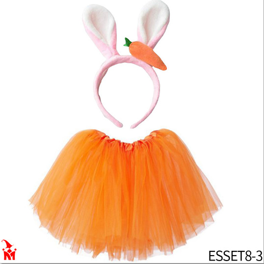 Amazon en stock Traje de conejo de Pascua falda de gasa Zanahoria Orejas de conejo conjunto de dos piezas