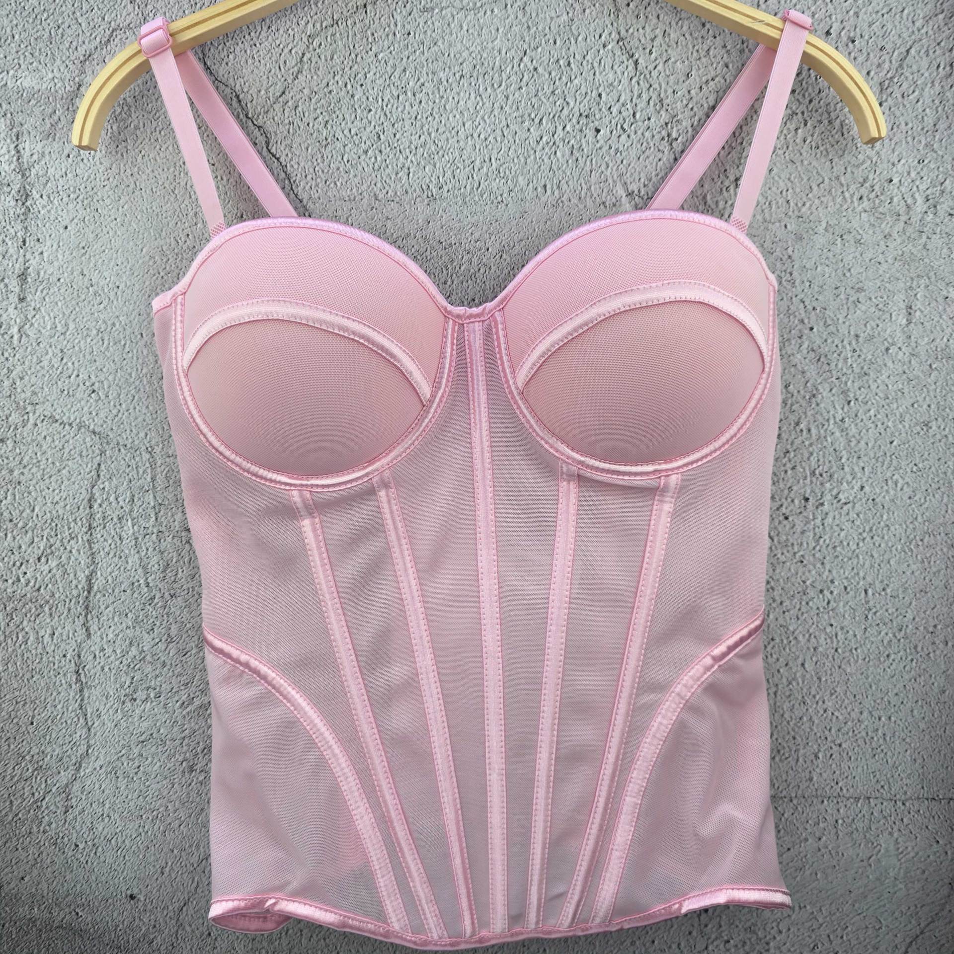 Top de Tirantes con Corsé de Malla Transparente y Varillas para Mujer image 11