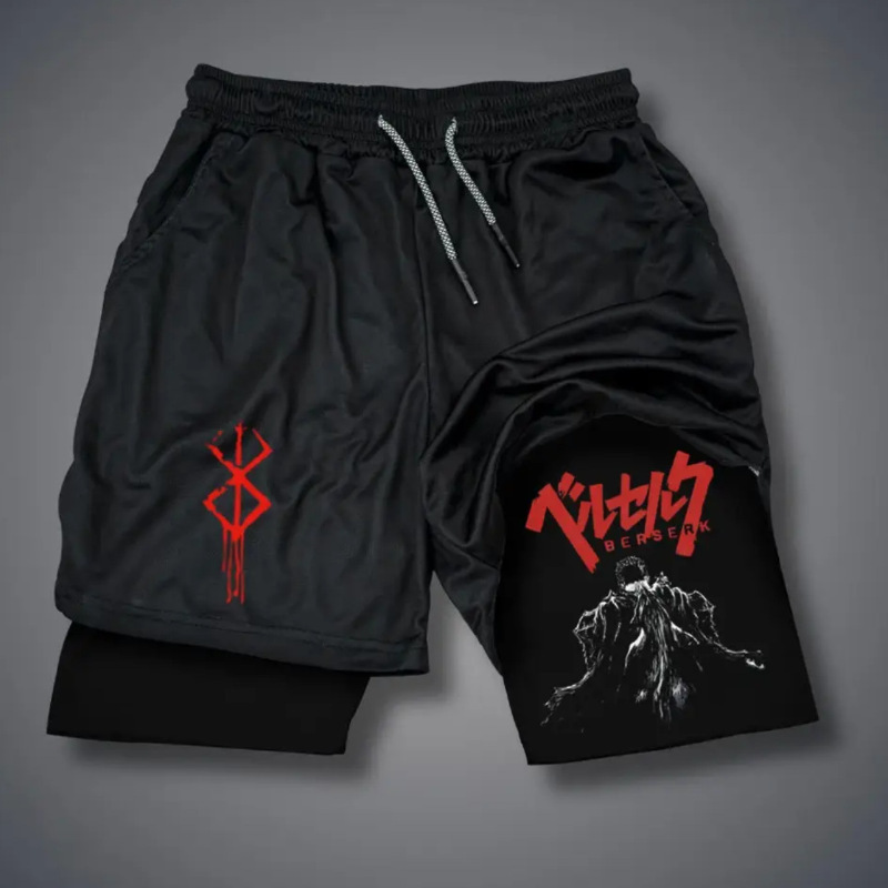 2024 Summer New Arrival Berserk Japanese Anime Shorts Double-Layer Beach Fitness Loose Sports Casual Pants 2024 Summer New Arrival Berserk Japanese Anime Shorts Double-Layer Beach Fitness Loose Sports Casual Pants