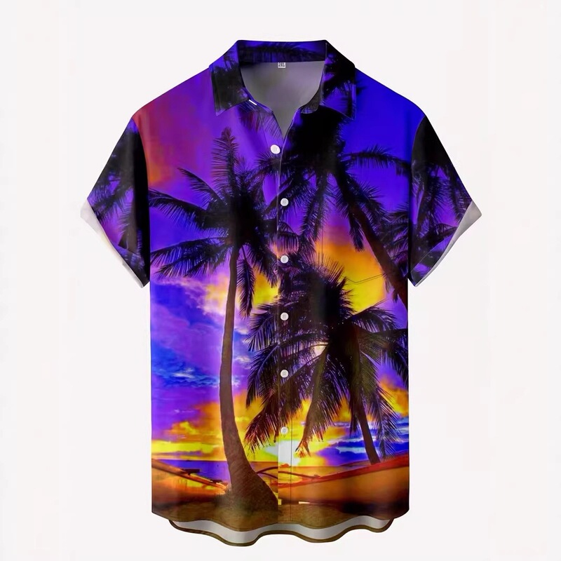 Men's Tropical Sunset Print Short Sleeve Button up Shirt Vibrant Palm Tree and Ocean Design Casual Shirt Men's Tropical Sunset Print Short Sleeve Button up Shirt Vibrant Palm Tree and Ocean Design Casual Shirt