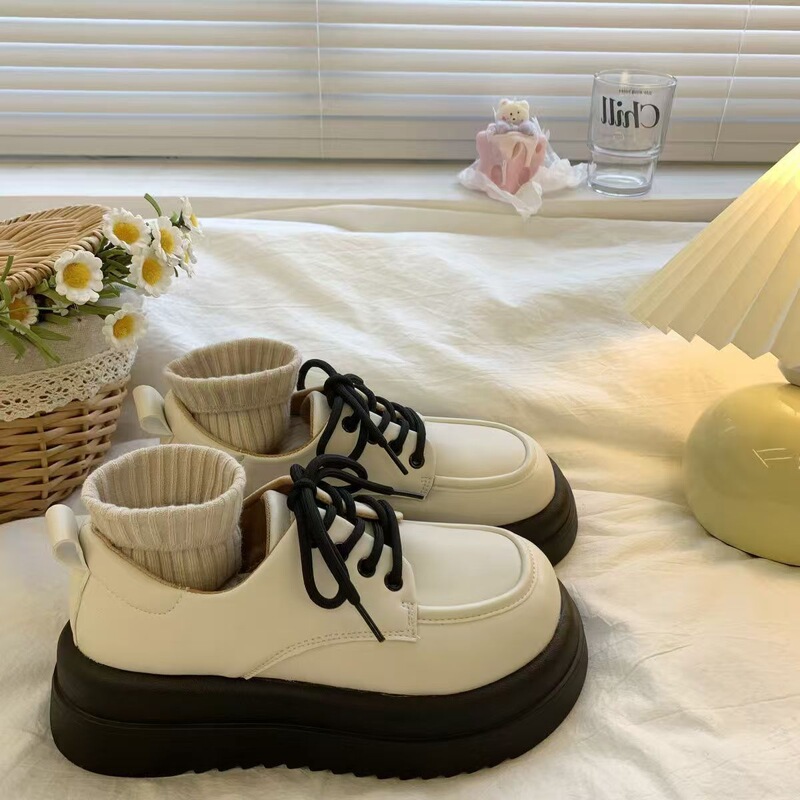Platform Thick-Soled Soft Leather Women's Shoes 2025 Spring and Autumn New White British Style Round-Toe Versatile Japanese-Style Flats