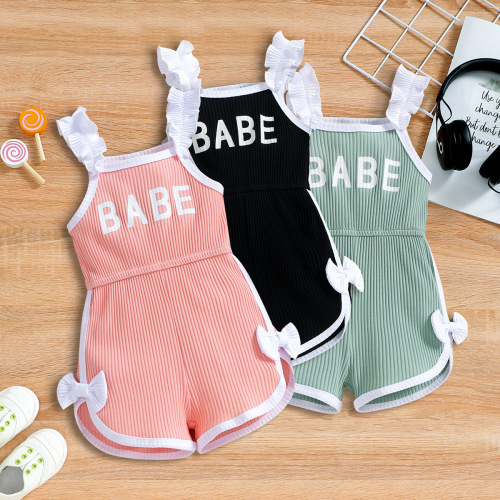 Baoxin children's clothing Korean style ins style summer letter fungus lace suspenders bow shorts infant girls crawl clothes