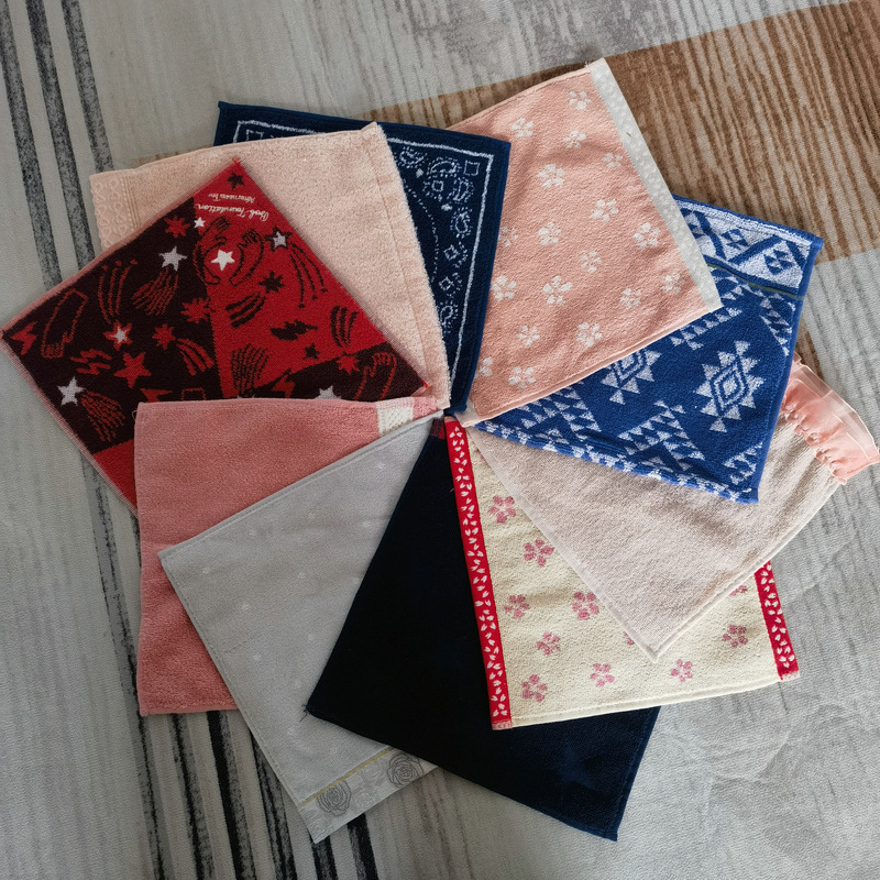 Exported to Japan cotton yarn-dyed jacquard small square handkerchief children's towel soft absorbent breathable multi-color