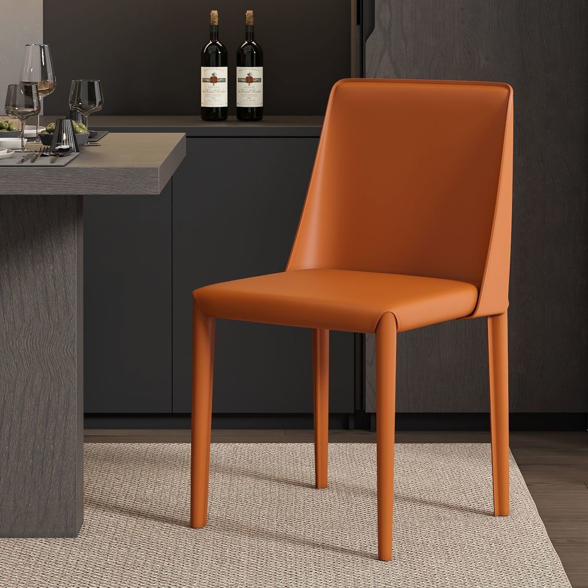 silla de comedor de estilo crema estilo minimalista mesa de comedor de hotel taburete de respaldo de diseño modelo silla de cuero de silla