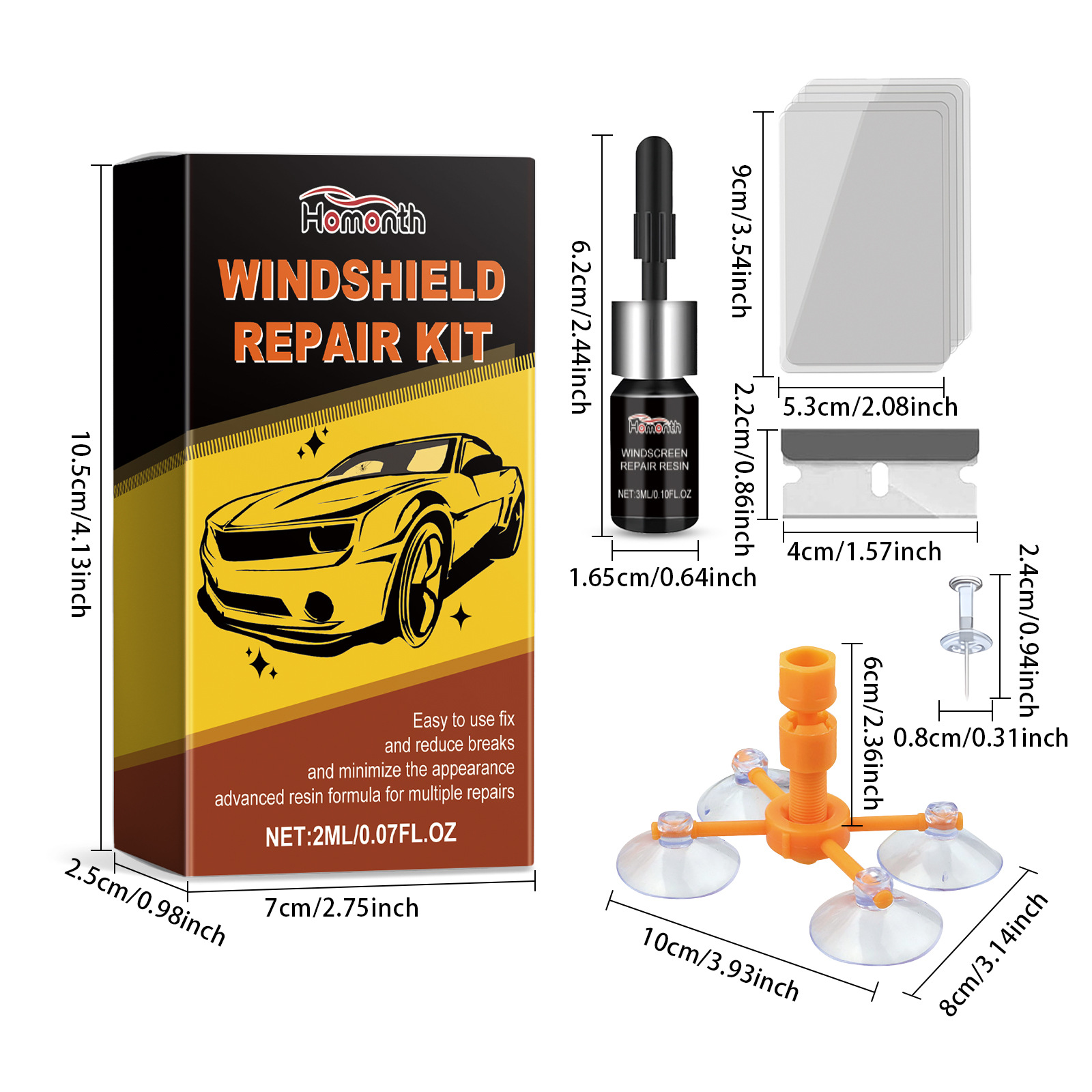 Cross-Border Homonth Windshield Repair Kit Car Windshield Repair Fluid for Glass Restoration