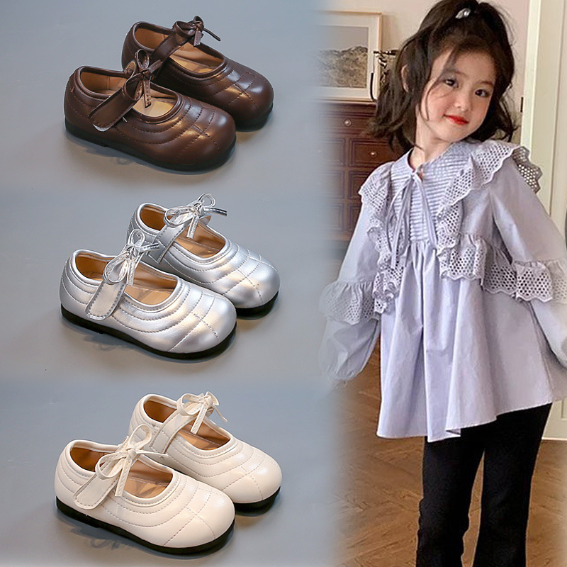 Solid Color Leather Kidsren's Princess Shoes 2025 Spring & Fall Popular Baby Girl Soft-Soled Casual Shoes Fashionable Small Leather Shoes
