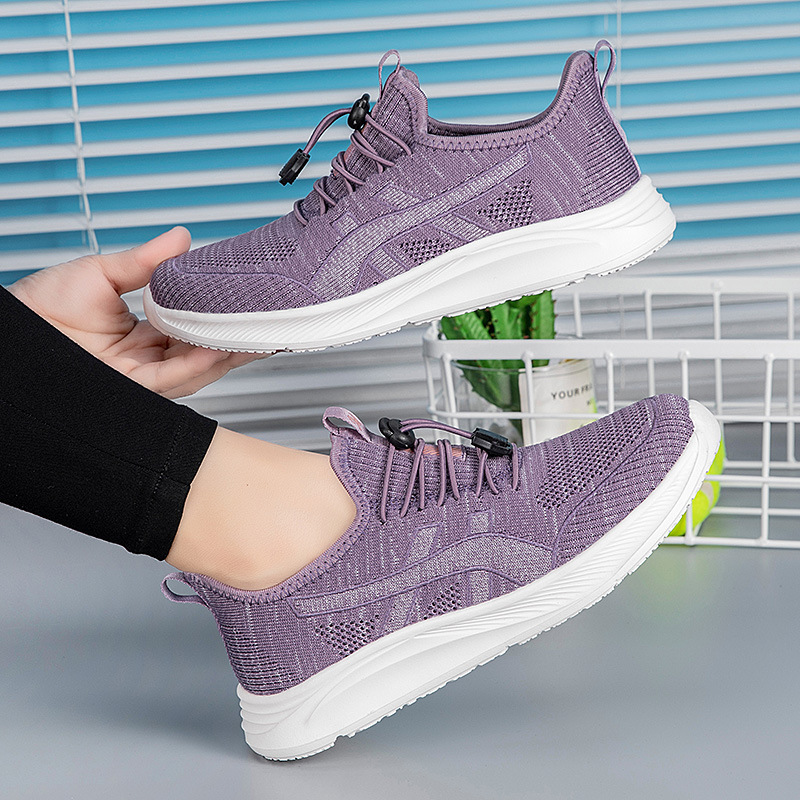 Spring and Summer Foot Flying Weaving Breathable Lijian Women's Single Shoes Fashionable Casual Hollow Walking Shoes Lightweight Non-slip Sports Mom Shoes