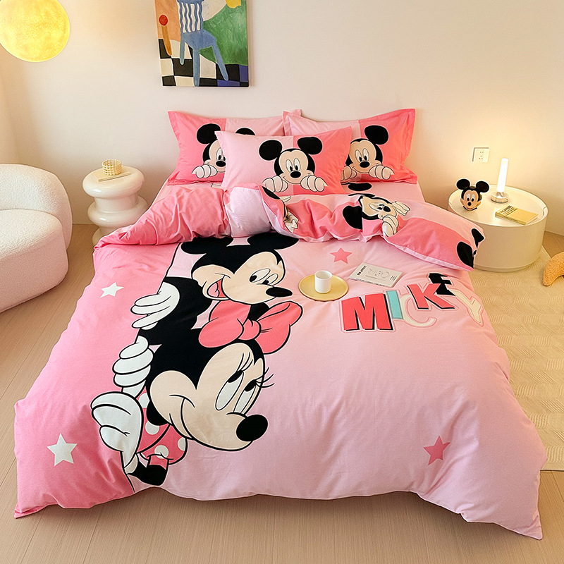 Todo el algodón grueso molienda Mickey otoño invierno impresión de cuatro piezas de dibujos animados para niños sábanas de algodón cubierta de tres piezas