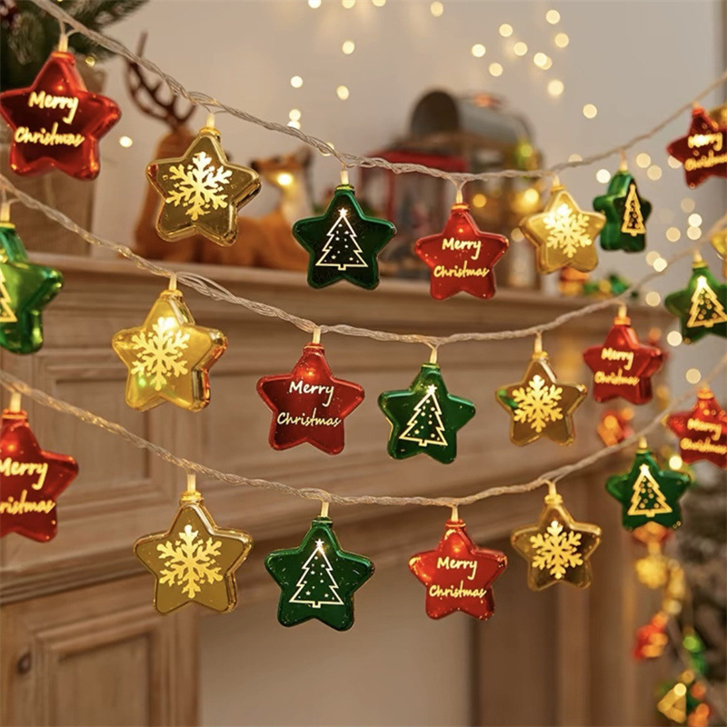 Nuevo LED estrella de Navidad galvanizado bola de Navidad flash string de luz de árbol de Navidad iluminación de atmósfera decoración colgante de luz de color