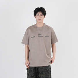 夏季美式麂皮绒字母印花T恤270g百搭柔软抗皱圆领短袖AS-8618