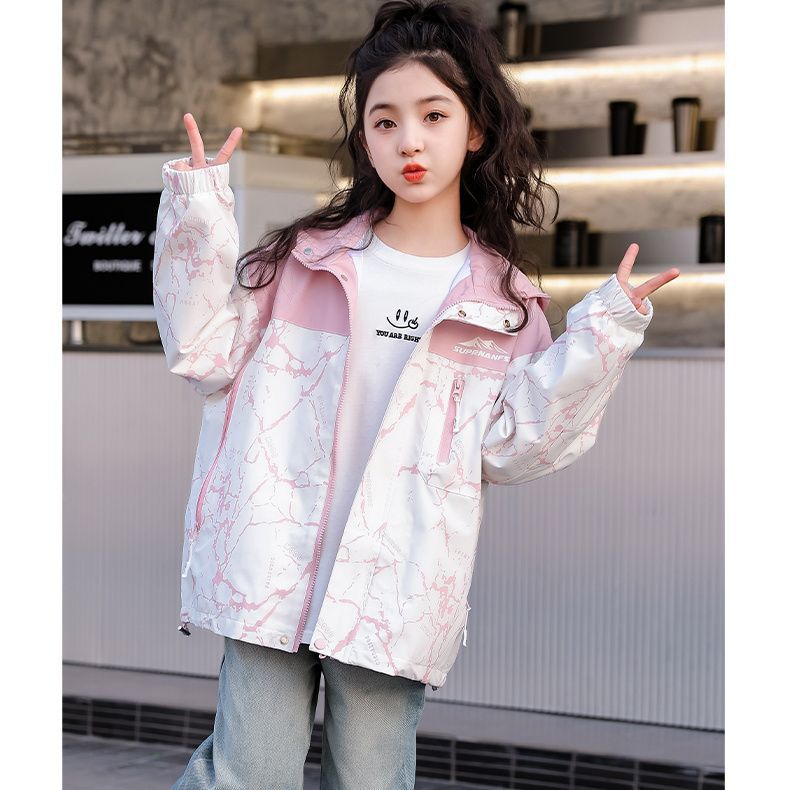 (2개) 소녀 코트 봄과 가을 2024 새로운 아동복 여성 큰 어린이 봄 후드 옷 어린이 봄 옷