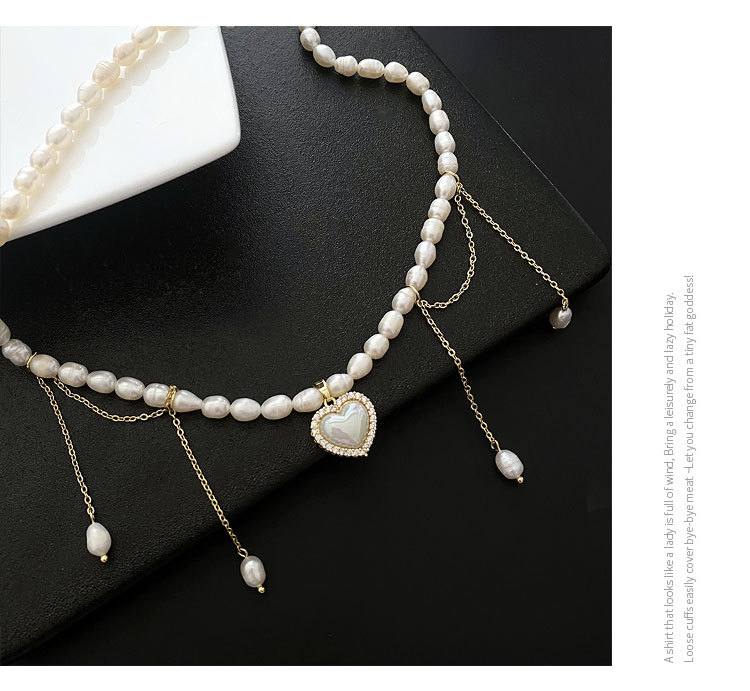 Elegant Heart Shape Copper Necklace Beaded Artificial Pearls Copper Necklaces