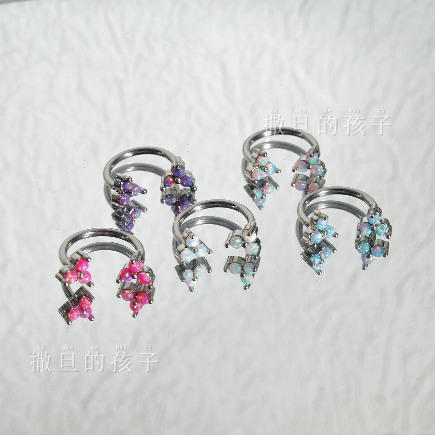 Silver pointed spike labret stud material detail