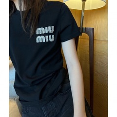 MUi23新型ゆったり型プリント綿丸襟ミディアムアルファベット黒半袖気質通勤二点セットtシャツ