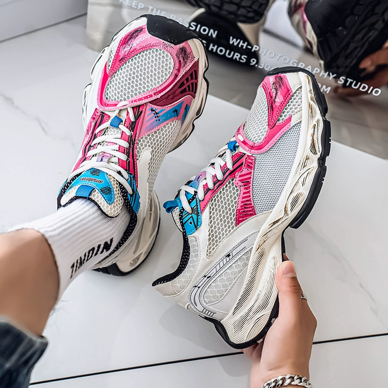 2025 новые четырехсезонные кроссовки для папы, модные дышащие кроссовки с одинарной сеткой, мужские повседневные кроссовки на толстой подошве, увеличивающие рост, спортивные кроссовки для бега