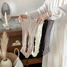 点兮2025秋季新款婴幼儿多个蝴蝶结连裤袜女宝宝洋气百搭坑条袜子