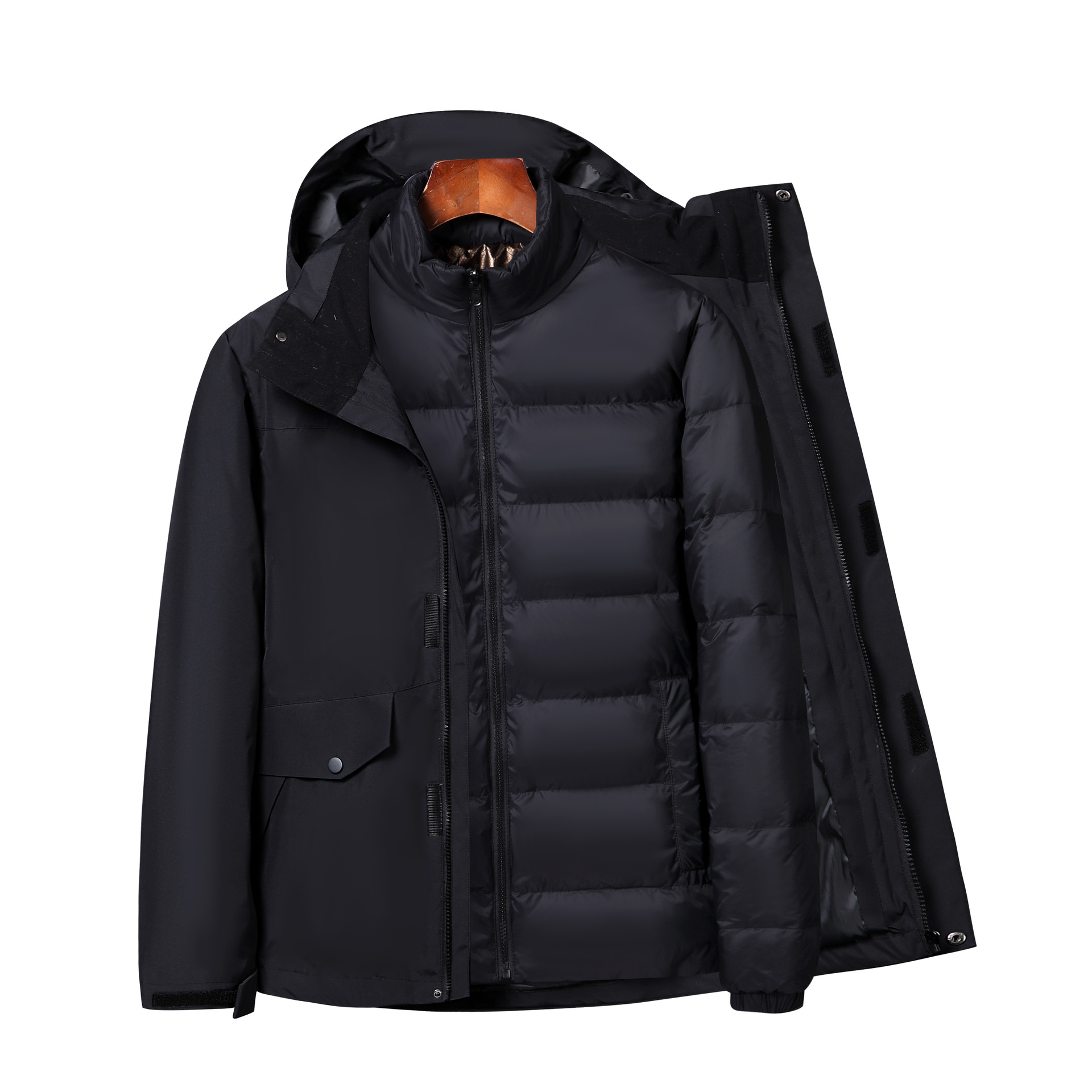 Herrenbekleidung Neue Outdoorjacke Drei-in-eins-Baumwolljacke 90 weiße Gans Baumwollfutter Abnehmbarer Herren-Bergsteiger-Skianzug_voghion.com