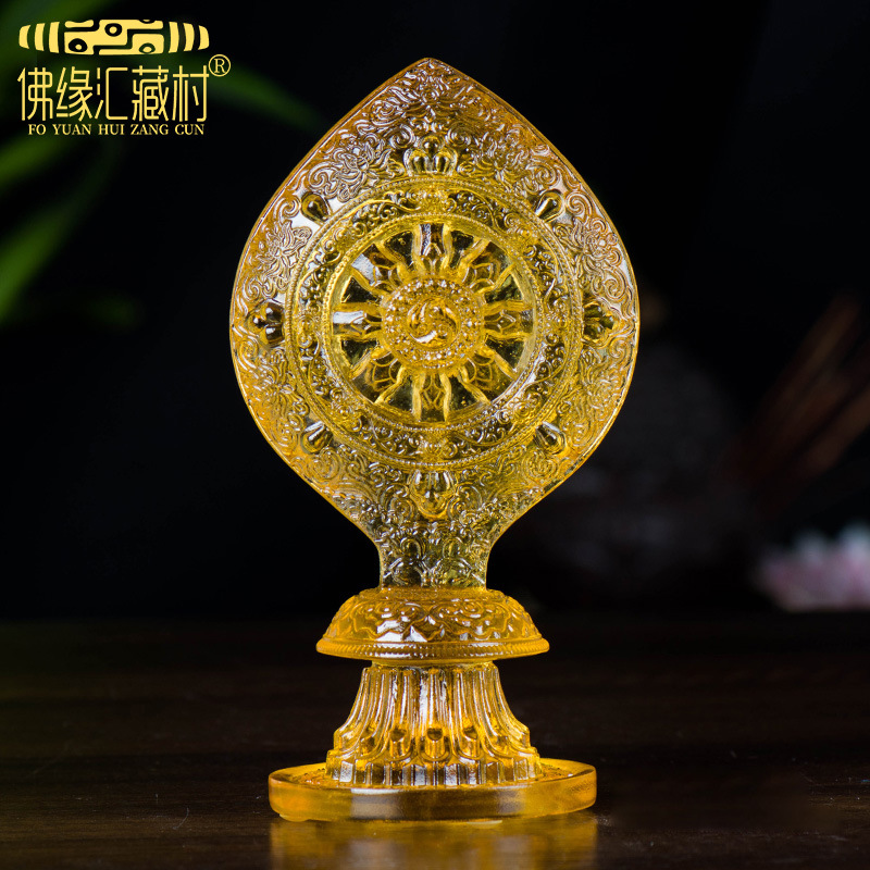 Buddha缘分 Buddhist altar figurine ancient glass offerings seven treasures home altar supplies golden wheel home worship figurine