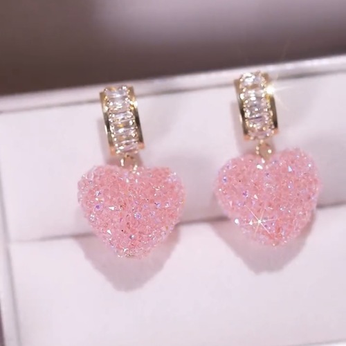 Same style rock candy peach heart cute candy color heart shaped crystal zircon earrings S925 silver needle pink love heart