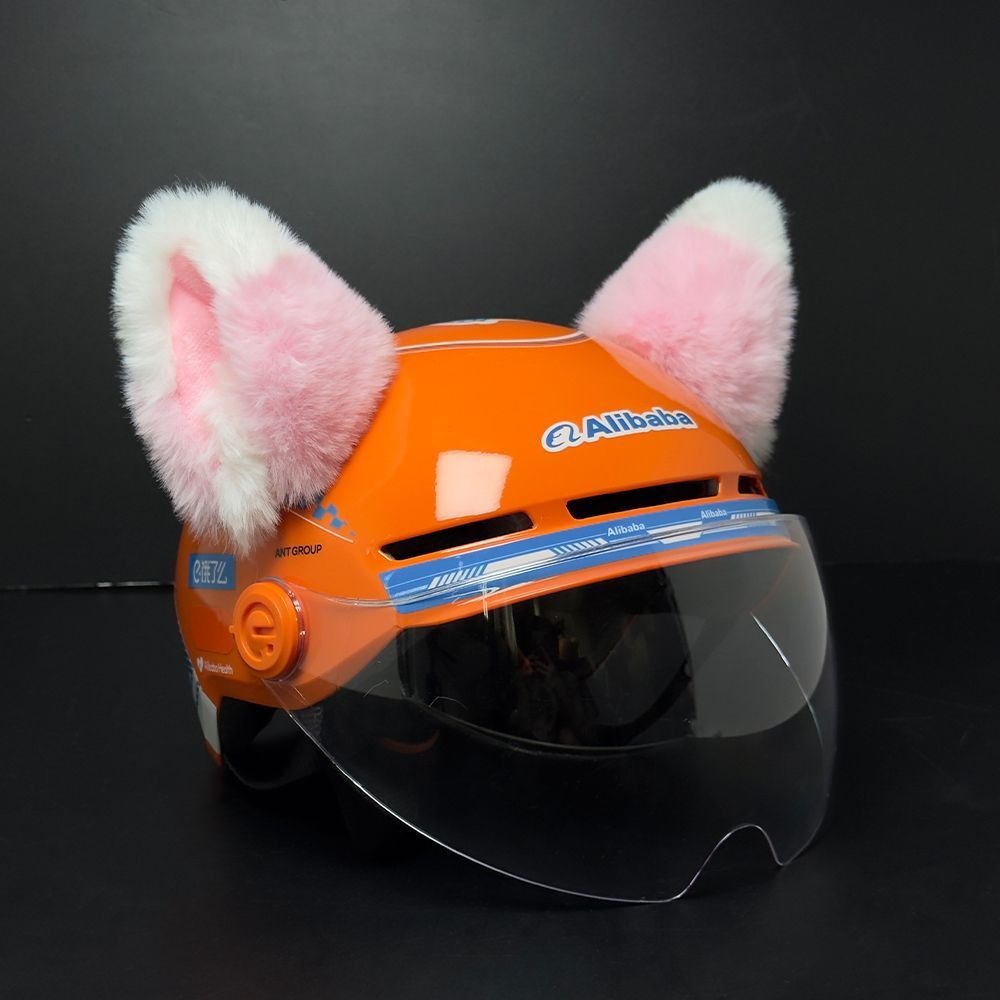 Pink sheep ear creative accessory for motorcycle, ski, and electric vehicle helmets, versatile and cute personalized gear