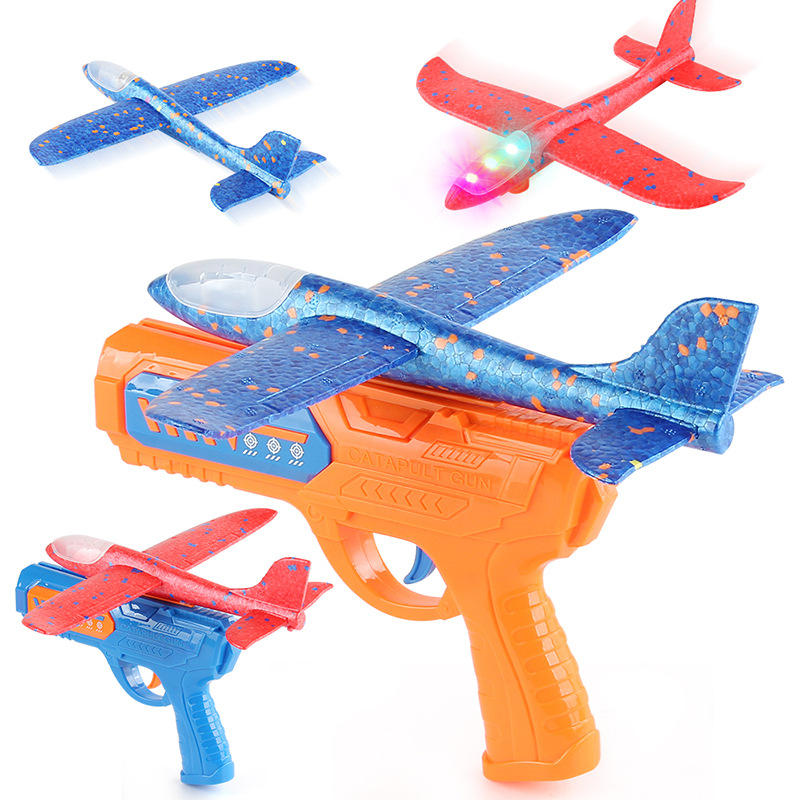 Juguetes de ocio para niños pistola de aviones de espuma catapulta lanzamiento de un solo clic pistola de juguete de aviones flash de lanzamiento de espuma EPP