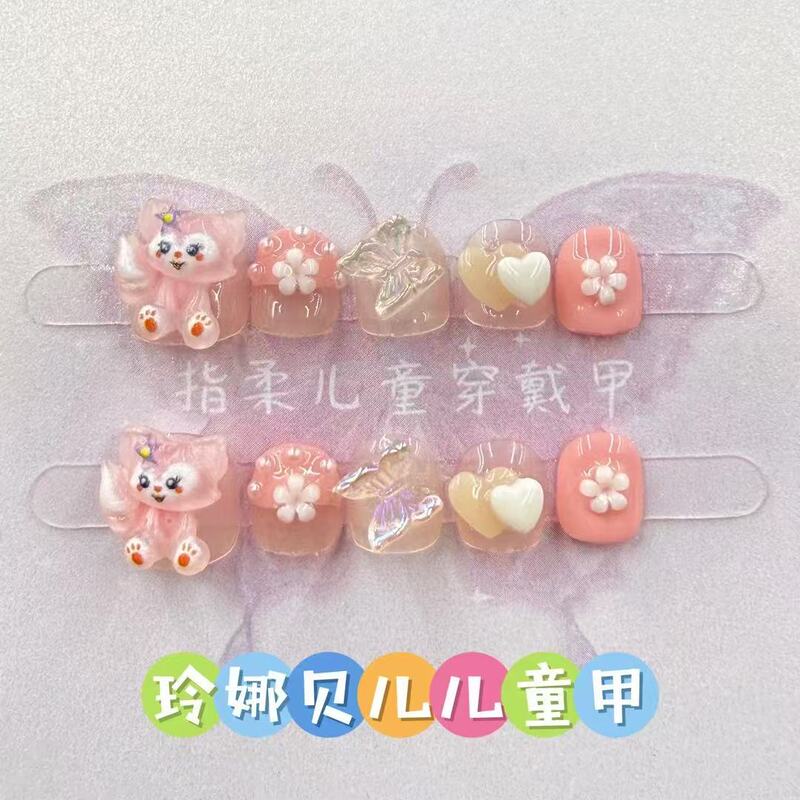 Purely Handmade Girls' Wearable Nails, Cute Lina Belle Cartoon Nail Patches, Kidsren's Fake Nails, Non-Toxic 023