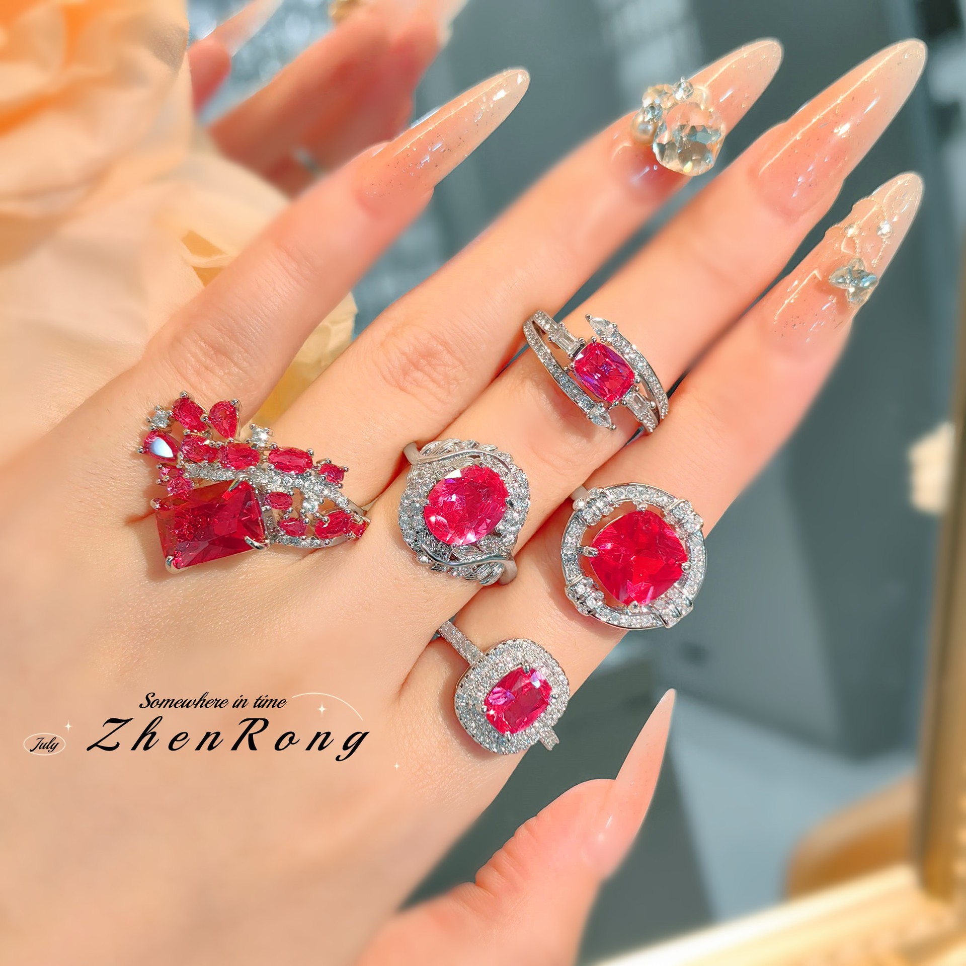 Simple Daily Travel Red Corundum Ring Light Luxury Niche Design Simulation Pigeon Blood Red High Carbon Diamond Engagement Ring for Women