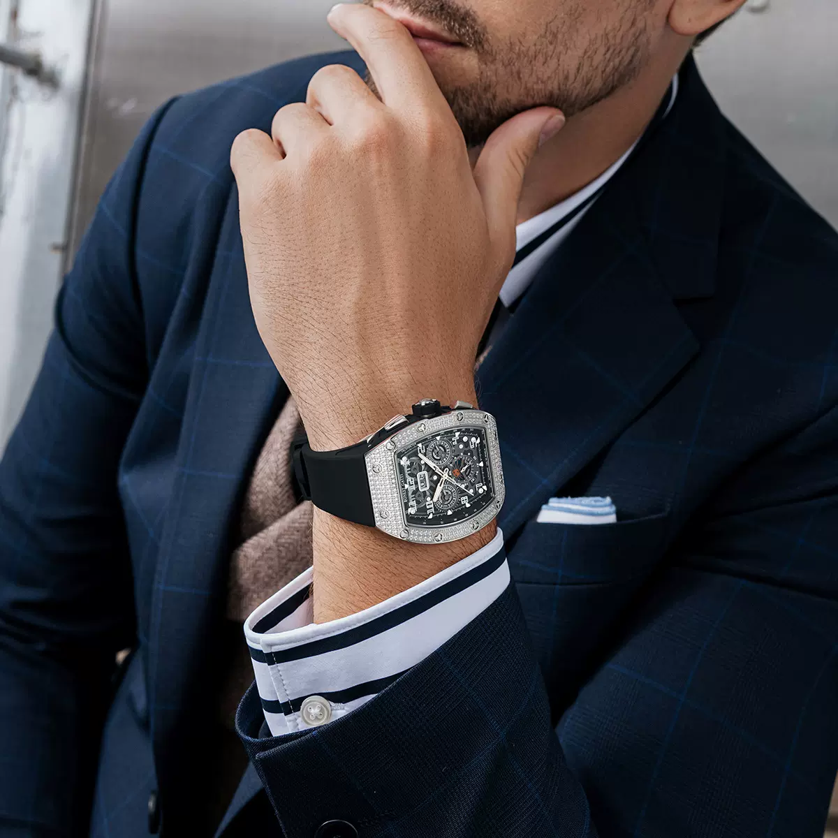 德国布加迪正品手表夜光日历多功能防水时尚外贸理查全自动机械表